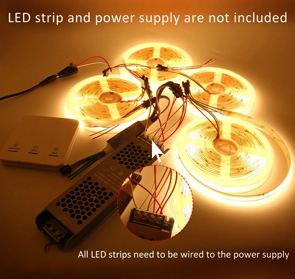 ตัวควบคุมไฟ LED แบบน้ำไหล DC 5-24V แผงควบคุม 3 ปุ่ม ควบคุมแบบซิงโครนัส WS2811 ไฟ LED สีเดียวแบบ COB 360 ดวง/เมตร ไฟน้ำไหล