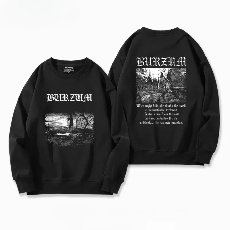 Heavy Mental Band Burzum Sweatshirts Mens Long Sleeve Pullovers Tops Music Graphic Harajuku Streetwear Hip Hop Loosse Clothes