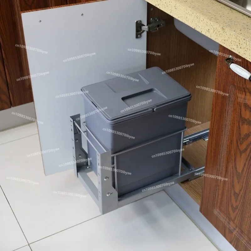 For Concealment, Shallow Embedded, Built-in Sundries Trash Can, Kitchen Pull Bucket with Lid, High Body Rice Noodle Cabinet