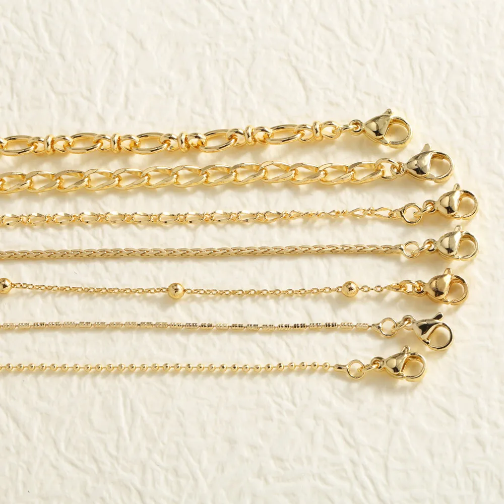 OCESRIO Copper Lobster Clasps Necklace Chain Gold Plated Cuba Chain Beads O Link Chain Jewelry Making Findings Wholesale cana235