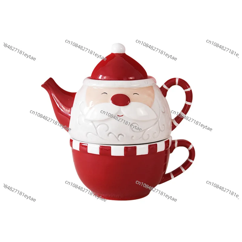 

Christmas Ceramic Teapot Tea Cup Set European Embossment Ceramic Teacup Tea Pot Set Festival Decorative Tea Set Holiday Gift