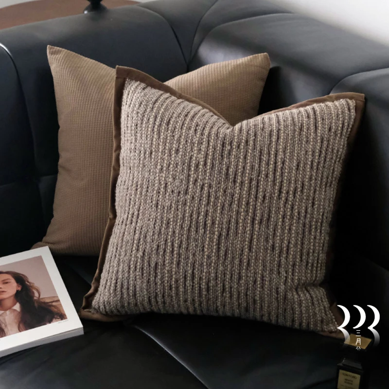 Brown Stripe Wide  Pillow Living Room Sofa Cushion Sample Room Pillow Home Decorative Square Silk Filled Geometric Pattern