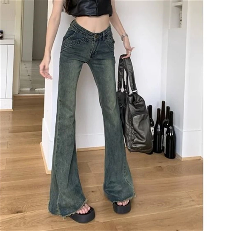 

Women's Vintage Street Style Micro Flared Pants Summer American Girl Casual Thin Trousers Female Sexy Denim Bell Bottom Jeans