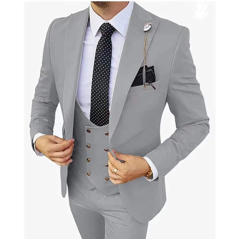 Italian Designer Men's Clothing High Quality 3 Piece Suit Set Business Fashion Wedding Blazer Coat Vest Pant Plus Sizes