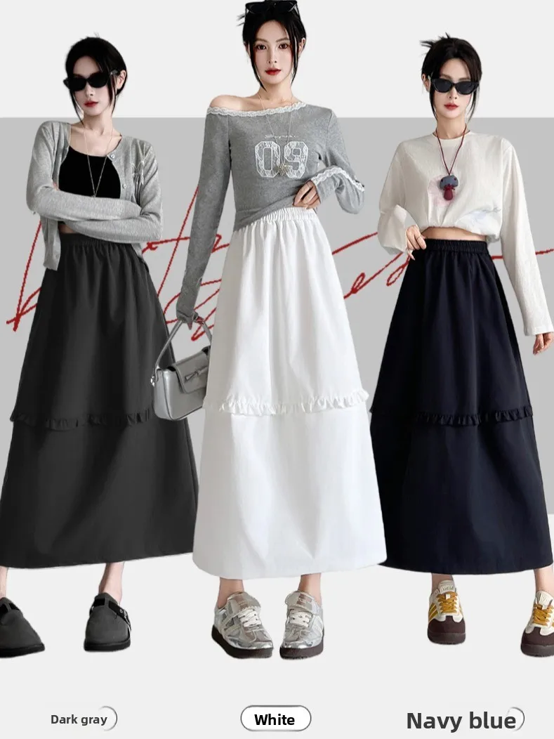 Koreaanse Sle witte ruche ontwerp afslankende Bloom f rok dames herfst winter nieuwe elastische taille uitlopende midi rok