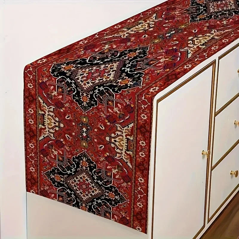 VIKAMA Bohemian Tischläufer Persischer Vintage-Streifenreif in Sattelrot für Hochzeitsfeier-Dekoration Boho Antiker Stoff Heimdekoration