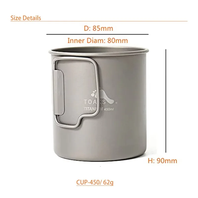 Imagem -03 - Toaks Titanium 750ml Pot750-bh e Cup450 Copo Pote de Acampamento ao ar Livre com Alça de Fiança Fácil de Transportar