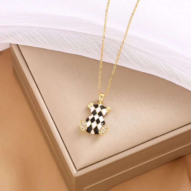 2025Новая женская цепочка на ключицу с легкой роскошкой, слегка инкрустированным медведем из настоящего золота и рисунком тысячи птиц.