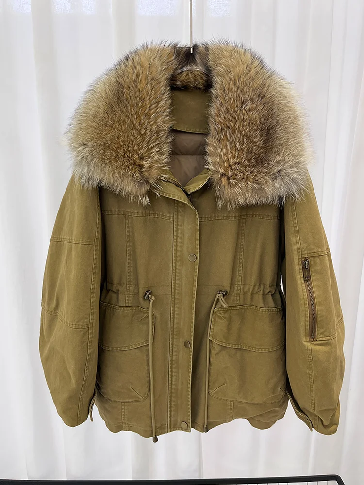 2025 New Winter Women Warm Natural Goose Down Jacket Real Fox Fur Collar Coat Min-length Luxury Thick Outwear Female Coat