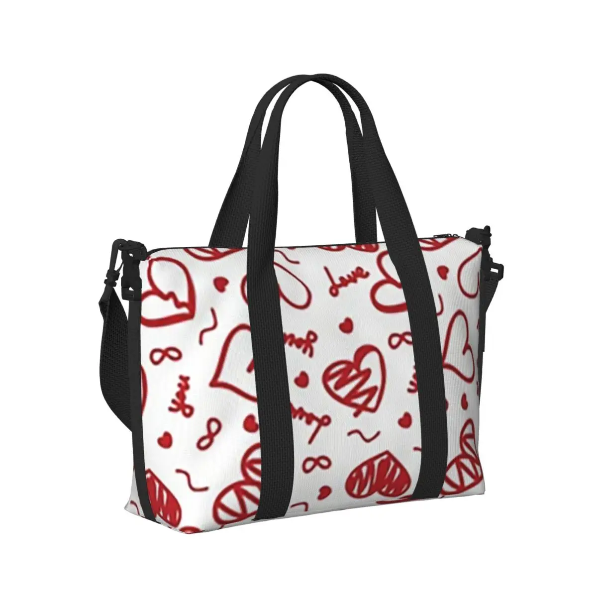 

Pink Love Hearts Cute Beach Travel Bag Large Capacity Tote Bags for Gym Sport Women Shopping Duffle Shoulder Bag