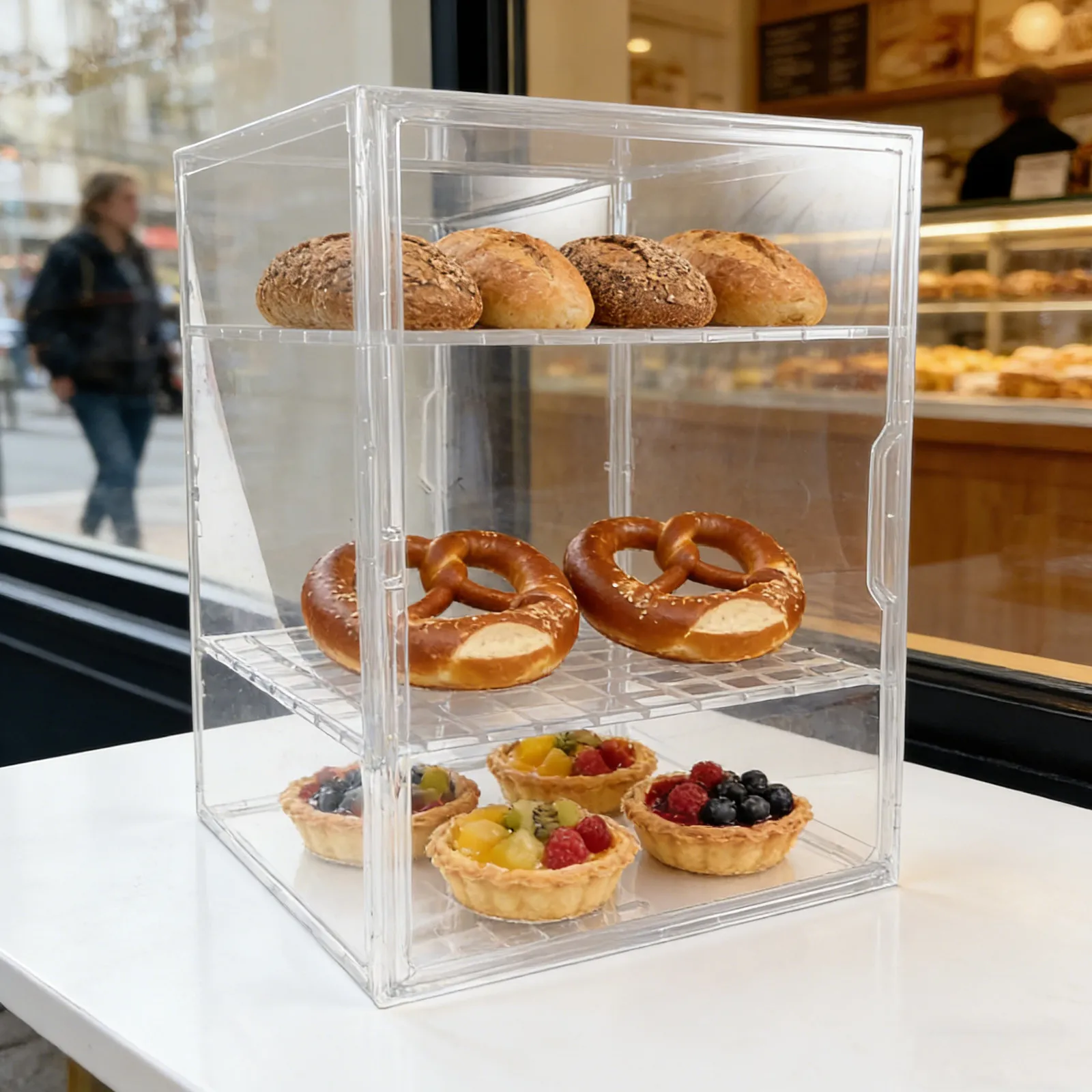 Commercial Bread Display Cabinet Large 3 Tier Transparent Bakery Showcase Counter with Adjustable Shelves