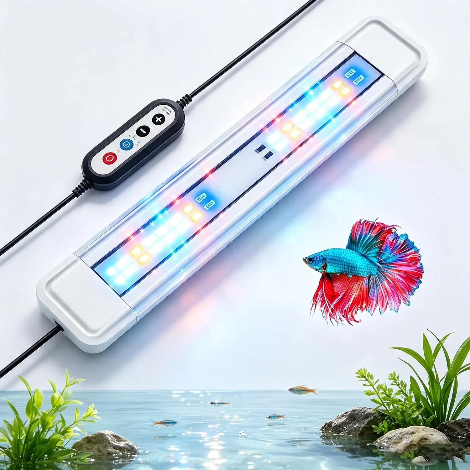 AQUASMITH 14IN Aquarium Light, Full Spectrum LED, IP68 Adjustable Brightness, Timer & Memory, Two Mounting Brackets, Enhances Red Color Without Murky Water