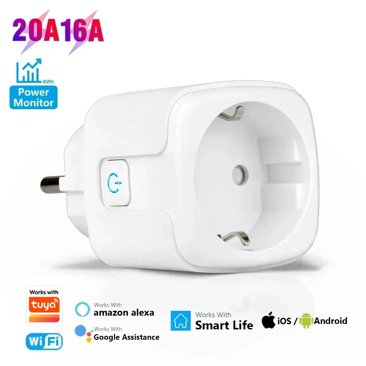 EU Socket 16A/20A Wifi Plug Power Outlet Alexa Google Home Works with Tuya Smart Life APP Remote Voice Control Ailce Yandex