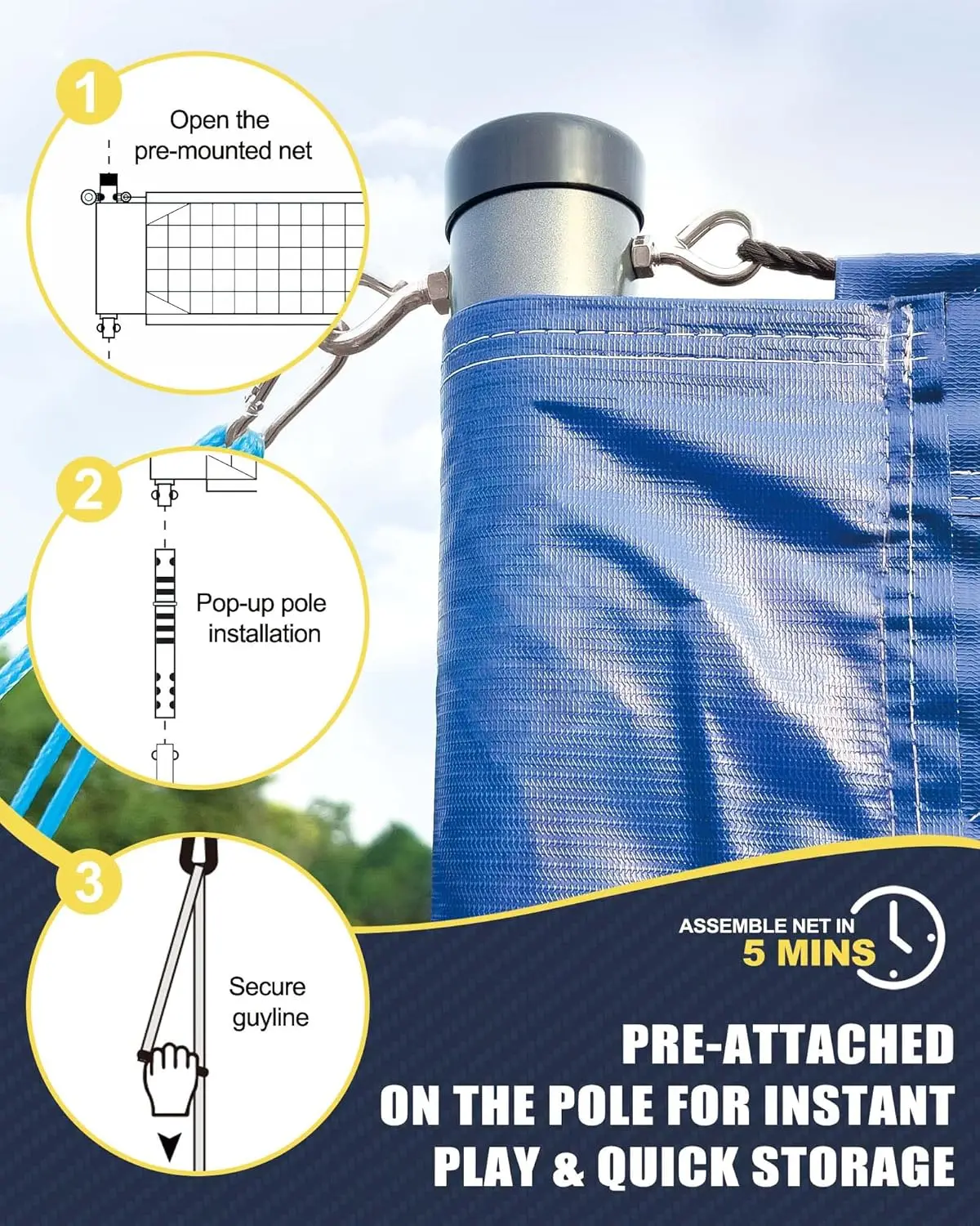 Robuuste volleybalnetset voor buiten met verstelbare aluminium palen, draagbaar voor gebruik in de achtertuin en toernooien