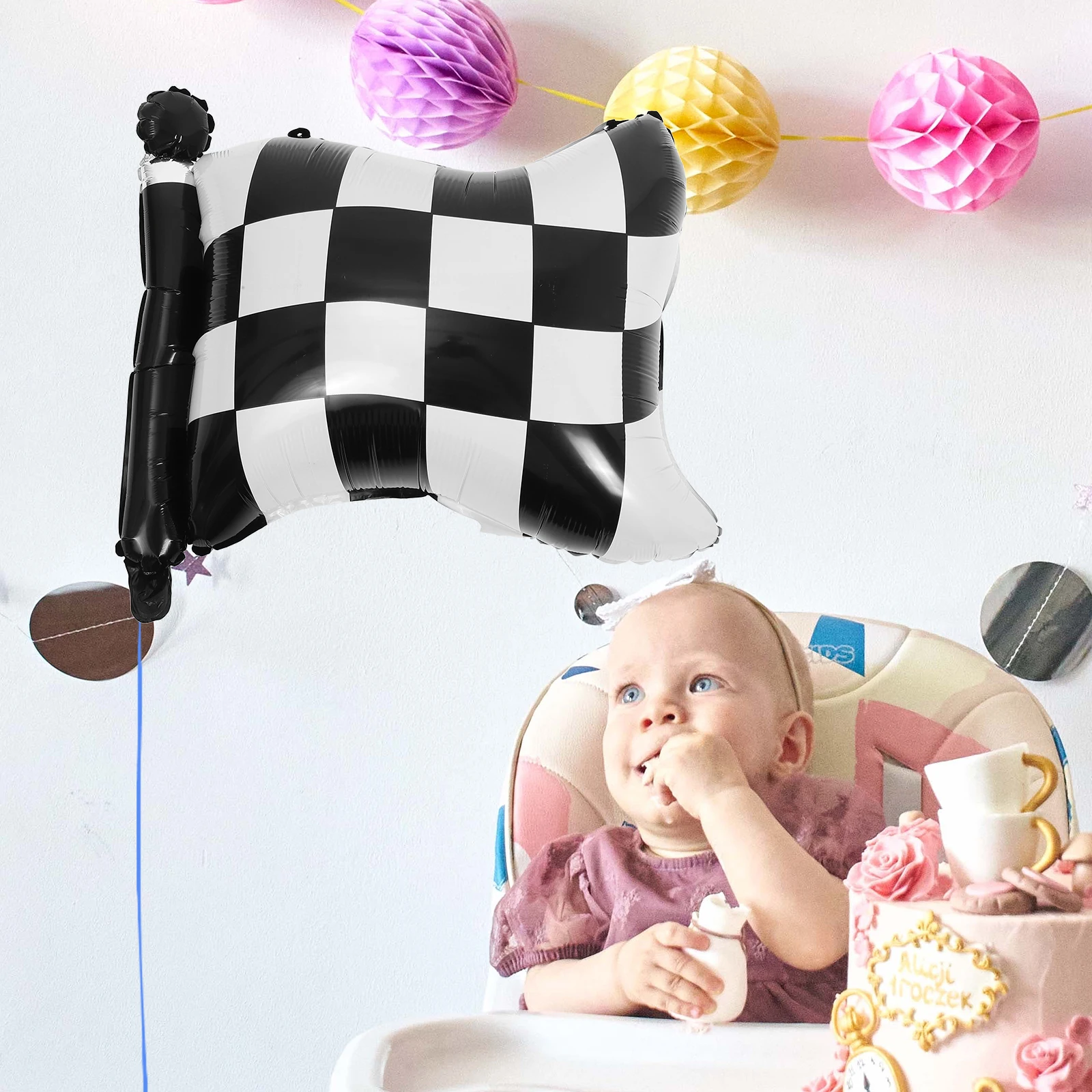 

4pcs Flag Checkered Foil Checkered Balloon Balloons Black White Party Decoration Car Themed Balloons