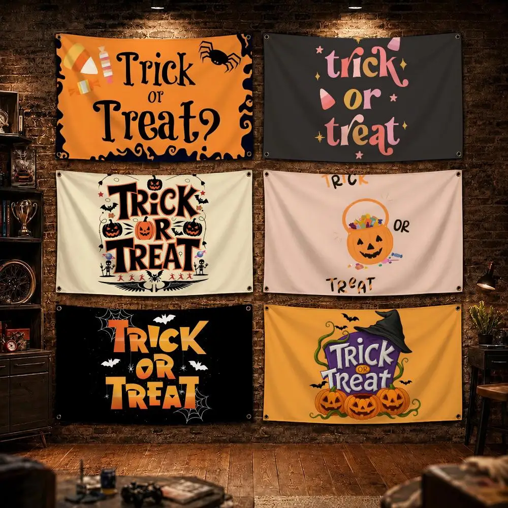 Retro Trick or Treat Typography Flags Decor Garage Flags for Bedrooms Outdoor Decor Tapestry Flaga Advertising Barber Shop