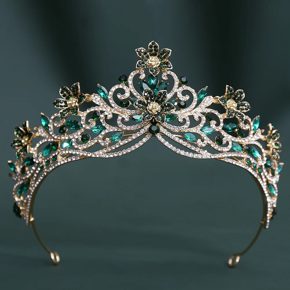 

Baroque Gold Color Green Crystal Princess Tiara For Women Wedding Headband Birthday Party Elegant Crown Hair Jewelry Accessories