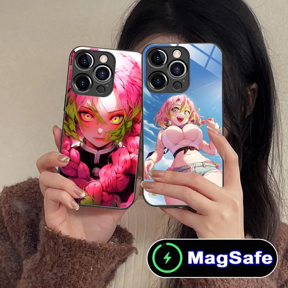 حافظة هاتف Demon Slayer Mitsuri لهاتف iPhone 16 15 14 13 12 11 Pro Max Plus Mini MagSafe غطاء حماية بلون زجاجي جميل