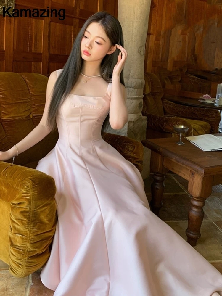 Elegant Pink Runway Midi Dress Summer French Holiday Evening Party Dresses A-line Prom Robe Wedding Vestidos Ladies Clothes New