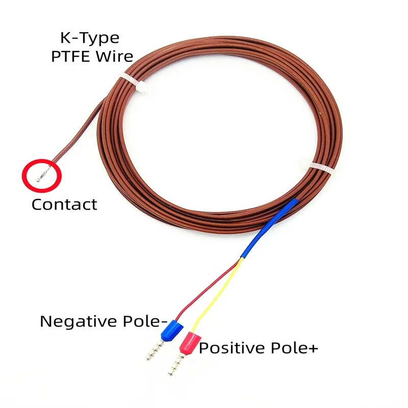 K-type thermocouple PTFE temperature probe, perfect for instruments, comes with 1m/2m/3m measurement cables