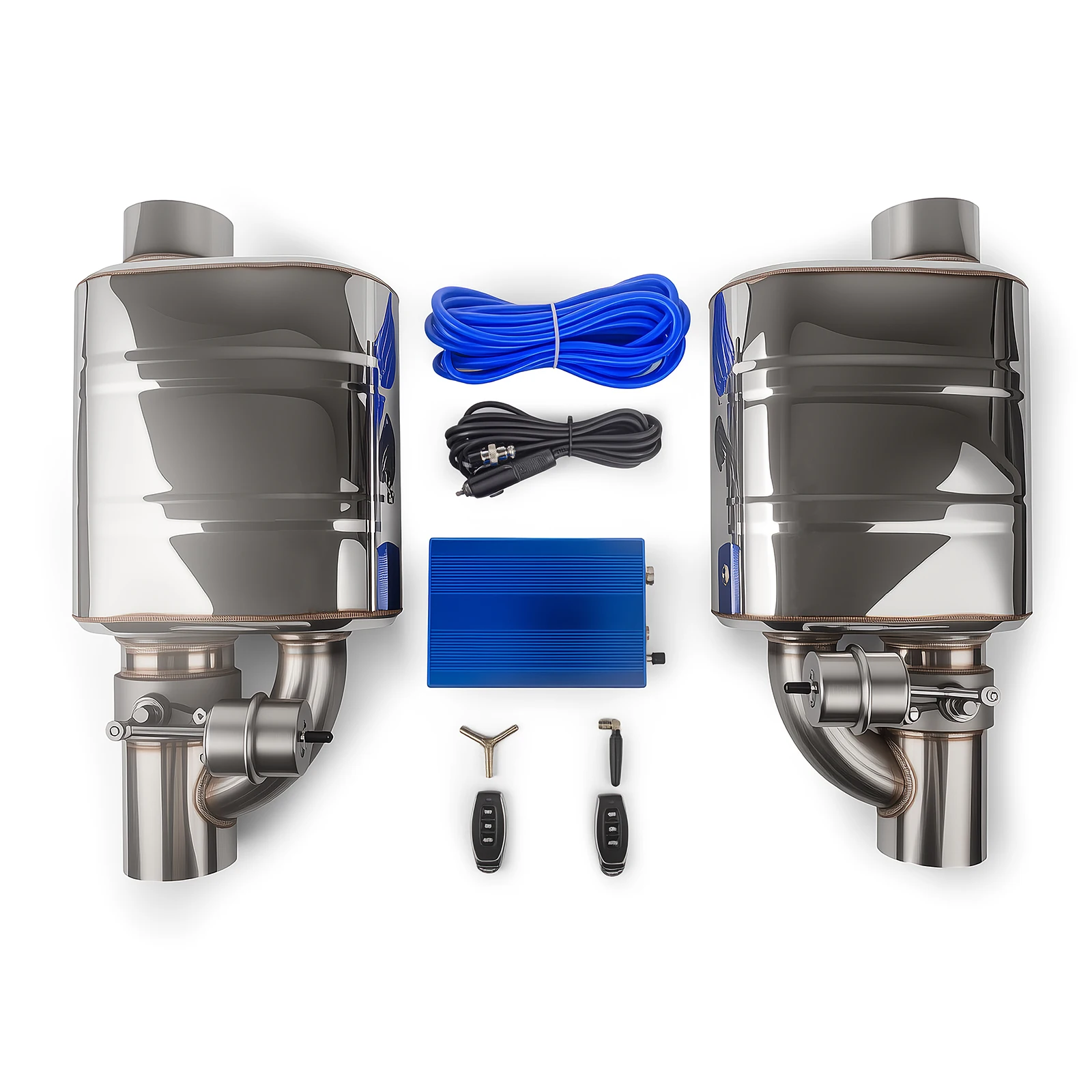 VERSI BARU! 1 Pasang Knalpot Stainless Steel 2/2.5/3 Inci dengan Katup Vakum Buang Elektrik Set Kontrol Biru