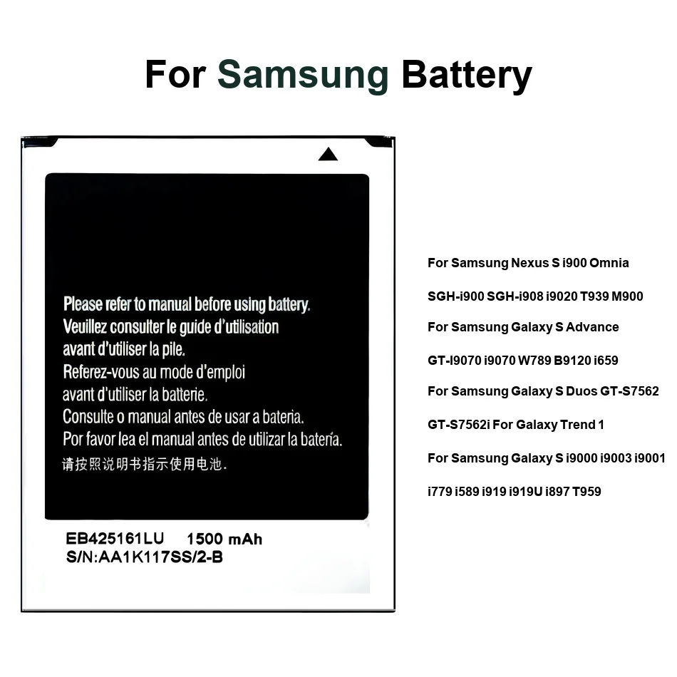 Аккумулятор EB535151VU AB653850CA EB575152VU EB575152LU для Samsung Galaxy Nexus s Advance Duos I900 I9000 I9001 I9003 1500-1650 мАч