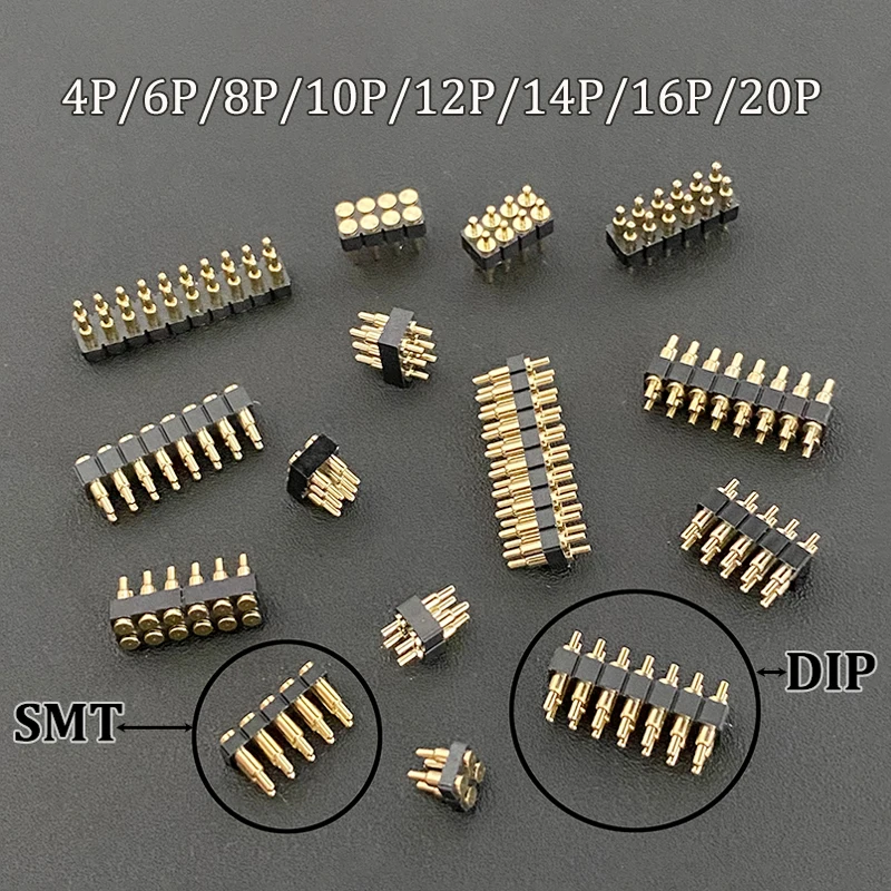 1 Stück Federbelasteter Pogo-Pin-Steckverbinder 4/6/8/10/12/14/16/20 Pin Doppelreihig Oberflächenmontage SMT & DIP, Höhe 7,0 mm, Rastermaß 2,54 mm – Detail 1