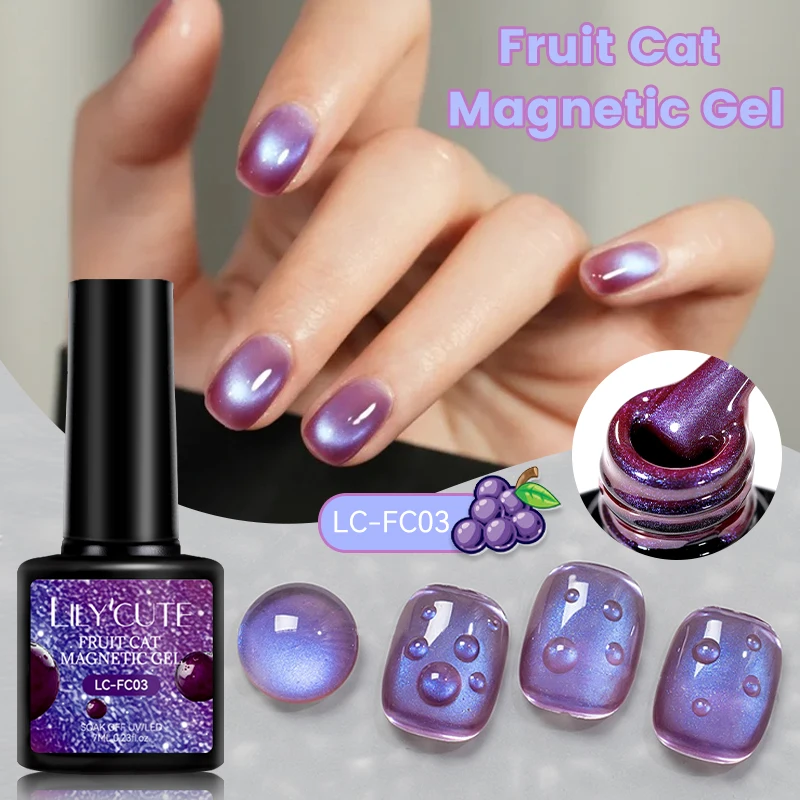 LILYCUTE 6PCS Fruit Series Cat Magnetic Gel Nail Polish Soak Off Blueberry Peach Gel Polish Semi Permanent UV Gel Nail Art Kits