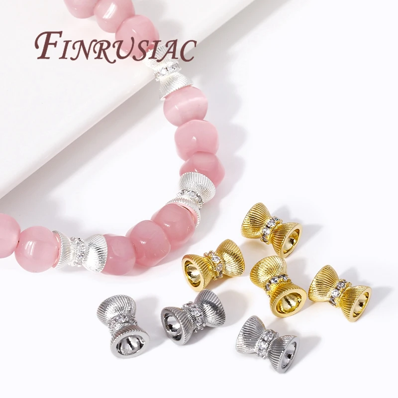 18K Gold Plated Brass with Zircon Spacer Bead For Bracelets Accessories,Separators For Beads,DIY Jewelry Making Supplies