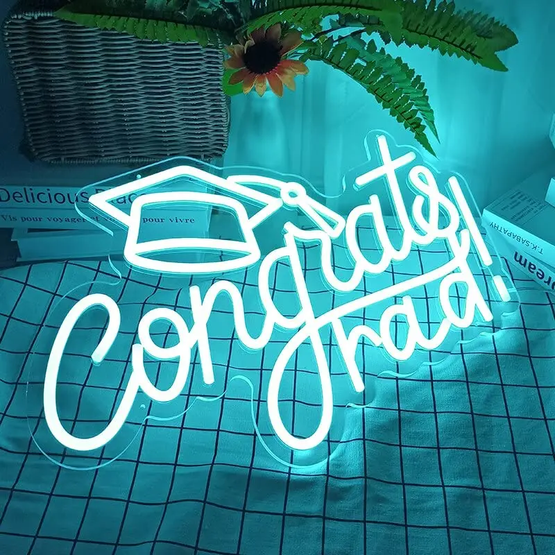 Congrats Grad Led Neon Sign For Graduation Party Decor Art Wall Background Acrylic Bar Home Room Decoration Gift Neon Light
