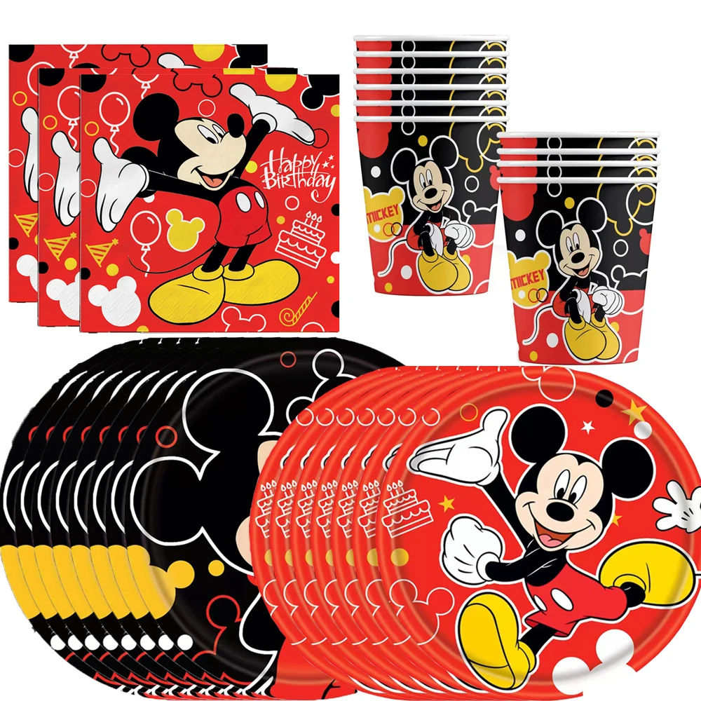 Mickey Mouse Birthday Party Tablecloth Party Supplies Baby Shower Decoration DisposableTableware Banner Plate Balloon Cup Cards