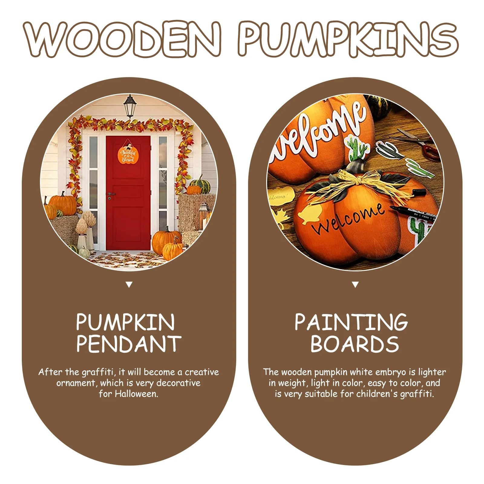 

3Pcs Plain Wood Pumpkin Cutouts DIY Unpainted Craft Kits for Kids Halloween Decoration White Embryo Easy to Color