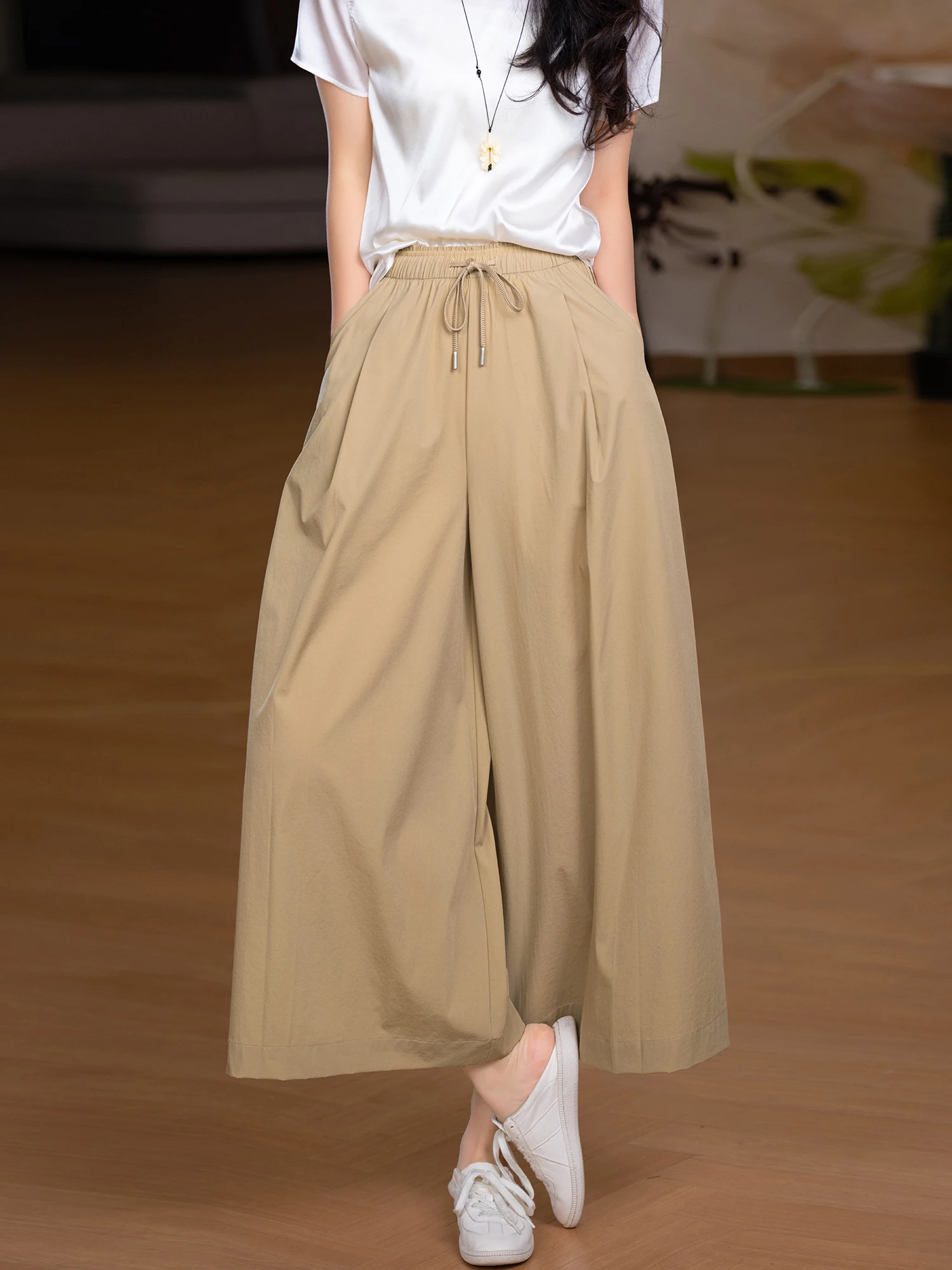 

Nalaza Cool Sensation Large Foot Pants UPF50 Loose Fit High Waist Nylon Casual Trousers for Women with Elastic Fiber