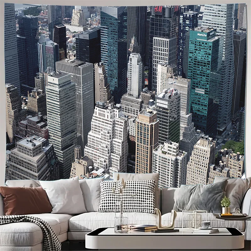 New York City Skyline Aerial View Urban Skyscrapers Wall Tapestry Machine Washable All Season Decor Print Home nontoxic material