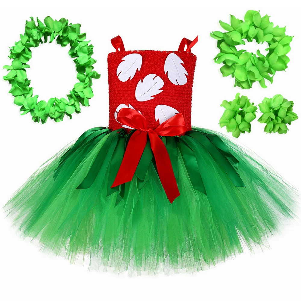 Hawaiian Princess Costume for Girls Tropical Hawaii Tutu Dress Up Clothes Outfits Kids Halloween Carnival Luau Party Tulle Dress