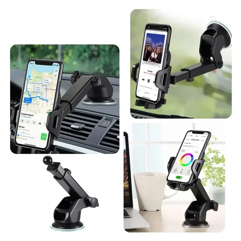 Suporte de Telefone para Carro com Forte Sucção, Montagem no Painel e Parabrisa, Braço Telescópico 360 °   Suporte Universal Rotativo para Celulares e GPS de 4.7-7 Polegadas