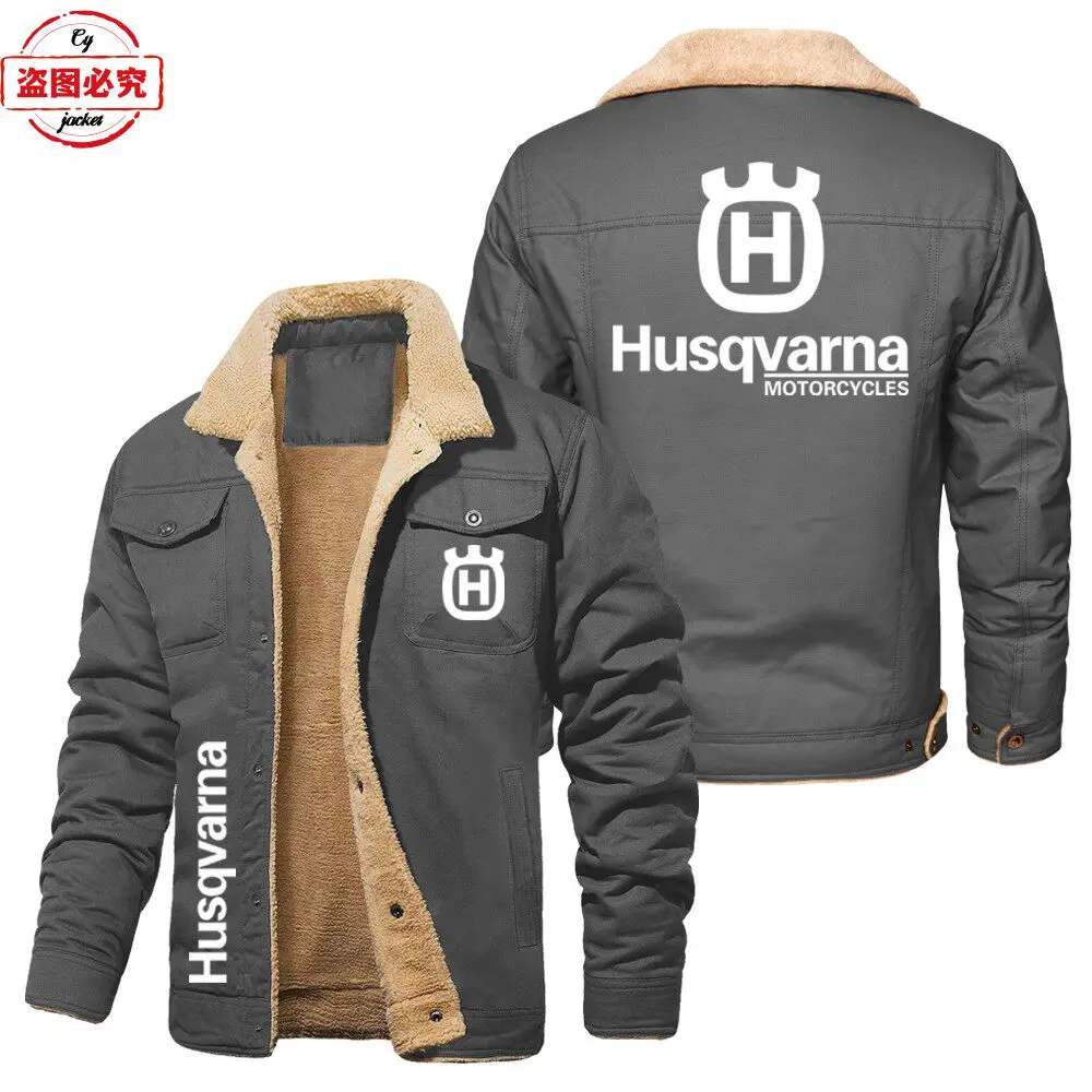 Husqvarna Logo Printed Cycling Suit with Fleece Insulation Men's Jacket Stand Up Collar Zipper Jacket Husqvarna Racing Suit - view 3