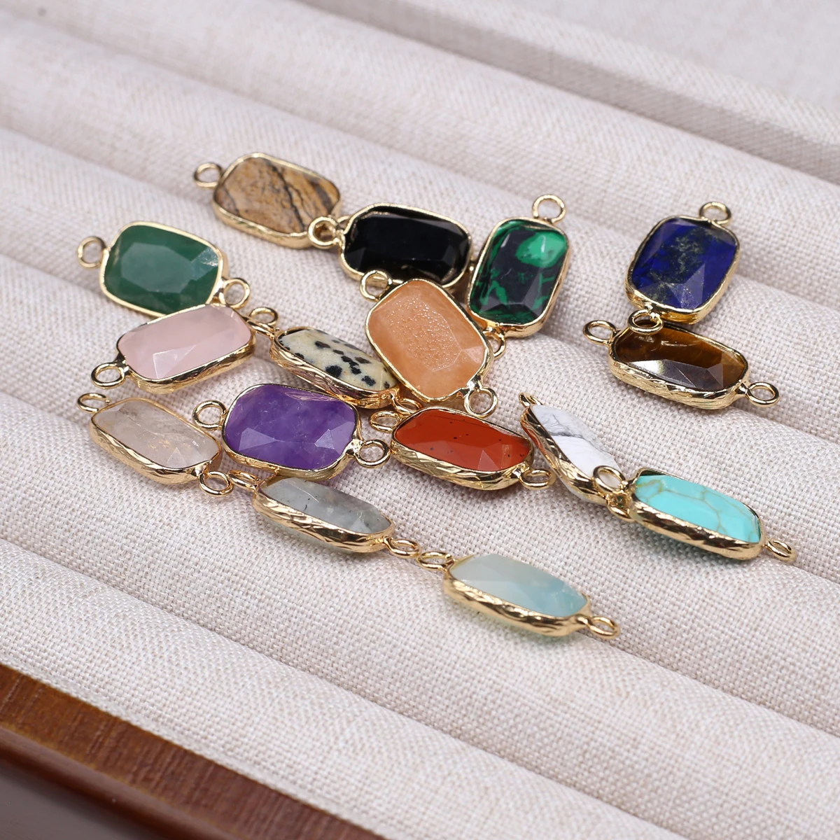 

5pcs Natural Stone Pendant Connector Rectangle Damation Jasper Connector Charms for Making DIY Jewelry Necklace Bracelet 12x24mm