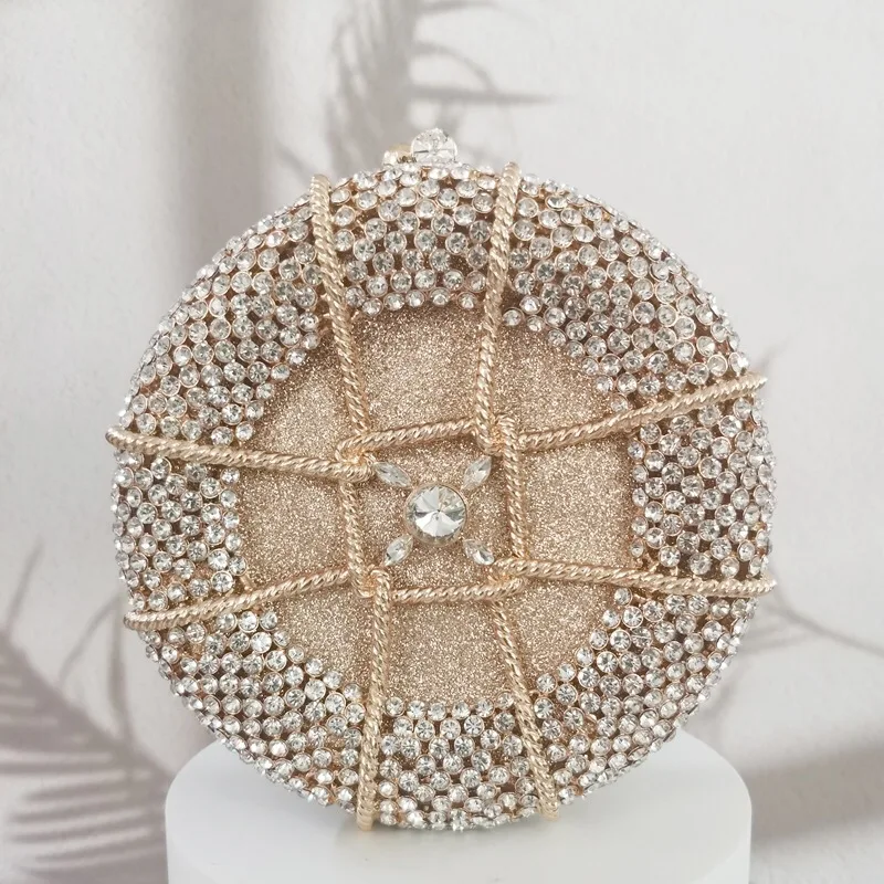 Lucky Buckle Diamond Dinner Bag Round Clutch Dress Banquet Rhinestone Women's Bag Purse Multifunctional Cosmetic Organizer Pouch
