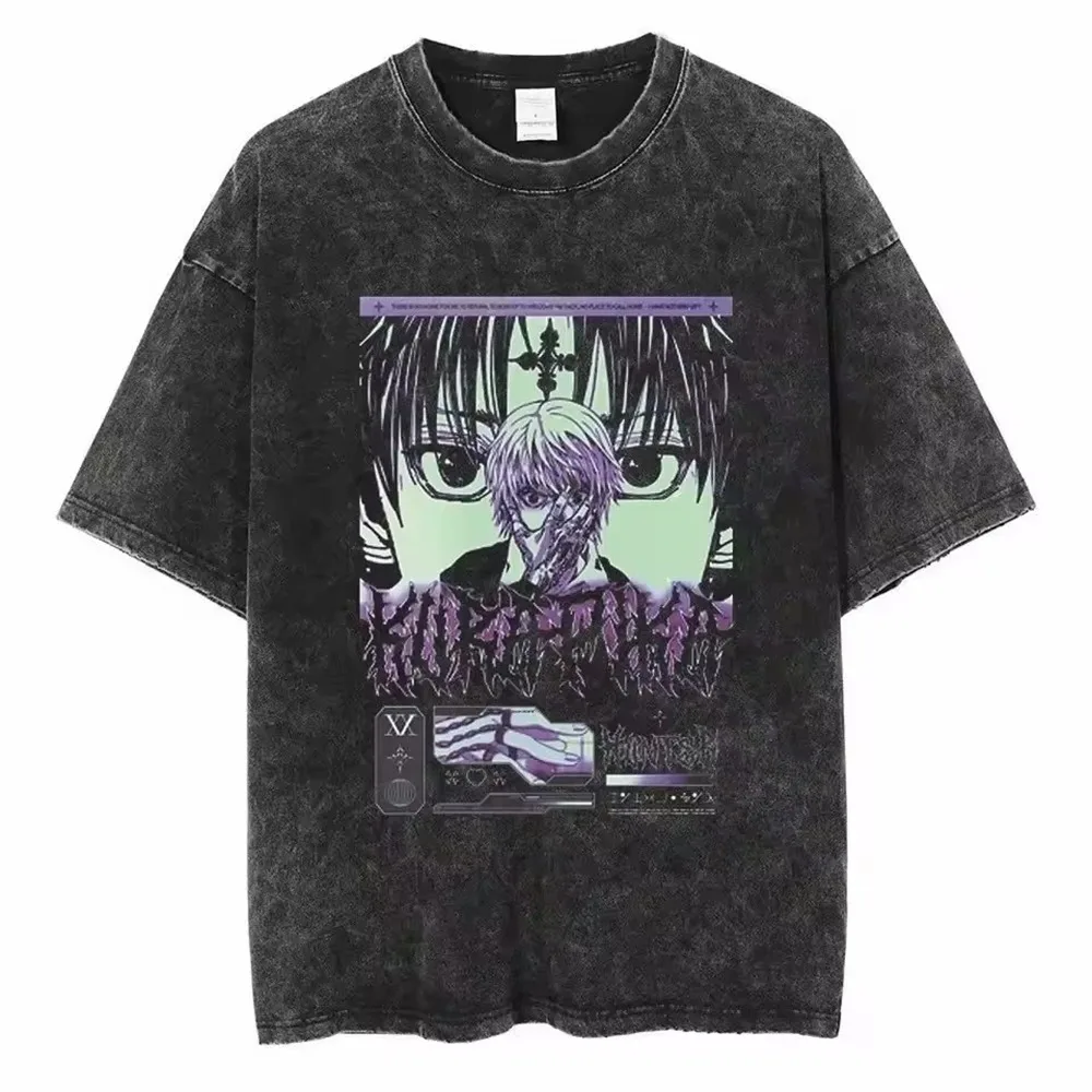 Japanese Hunter X Hunter Anime Men Washed Oversized Y2k Top Rock New Arrival Pure Cotton Male Female Clothing Fashion T-shirts