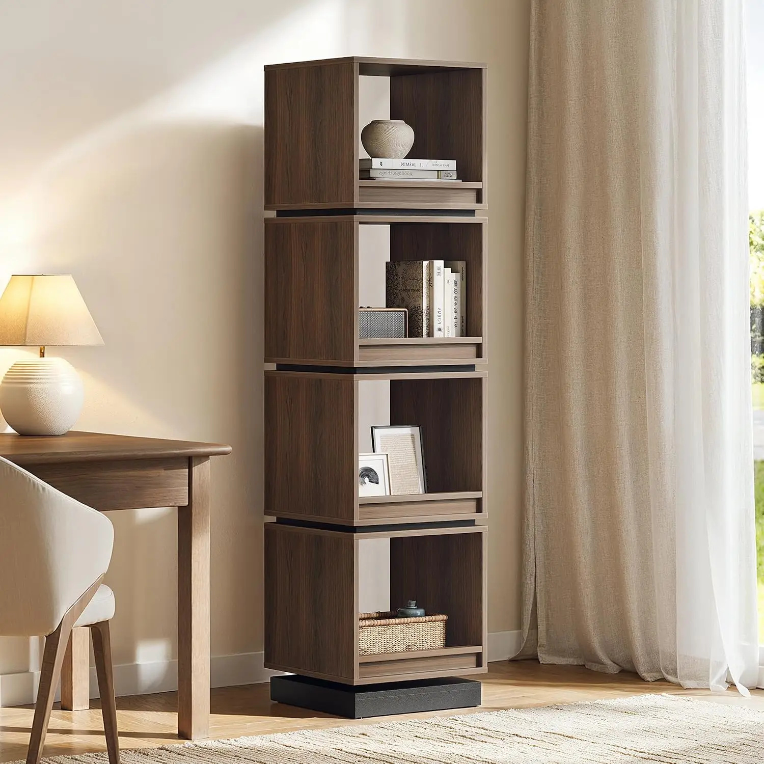 4-Tier Rotating Bookshelf Tower 360° Spinning Storage Organizer Home Office, Customized