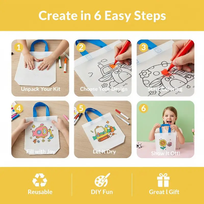 DIY Graffiti Pack Does Not Include Colored Markers, Reusable Animal Art Party Gift Bags, Storage Accessories