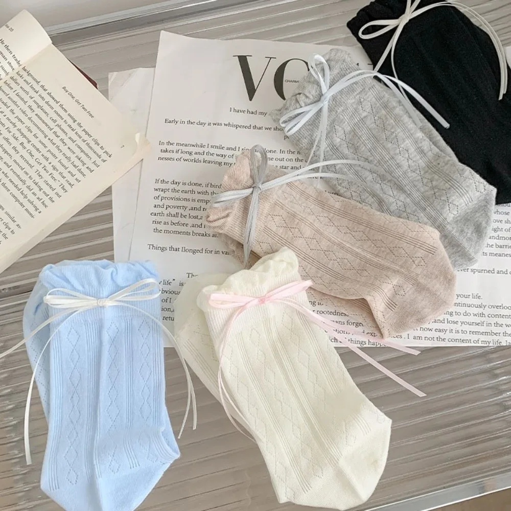 

Soft Cute Bow Sweet Lolita Thin Socks Breathable Solid Color Bowknot Socks Mesh Women's Socks Summer
