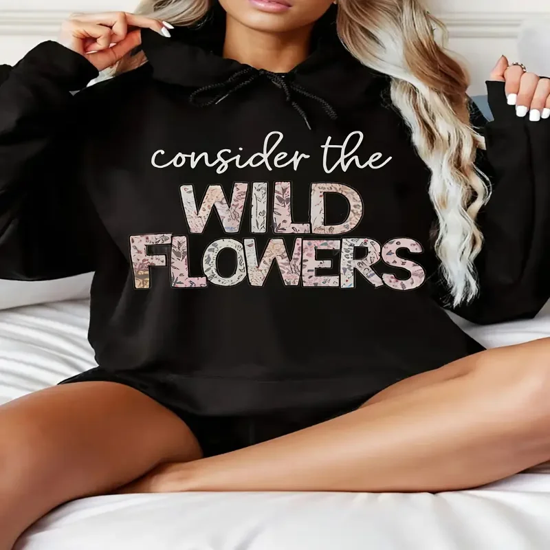 

Женская модная повседневная толстовка с капюшоном «Очень странные дикие цветы» с графическим принтом и блестками, осень-зима, удобная забавная толстовка с капюшоном