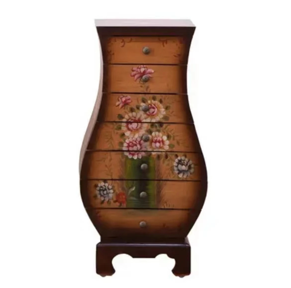 

7-Drawer Entrance Cabinet Solid Wood Vase-Shaped Curio Cabinet Storage Cabinet Vintage Painted Complete Set