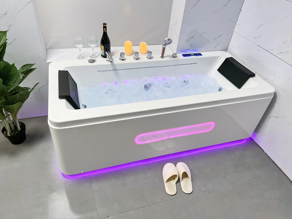 59 Inch Indoor Simple Style Seamless standing Acrylic Hot Bath Tubs With Seat,Stand Alone Hydro Massage Whirlpool Bathtubpromote
