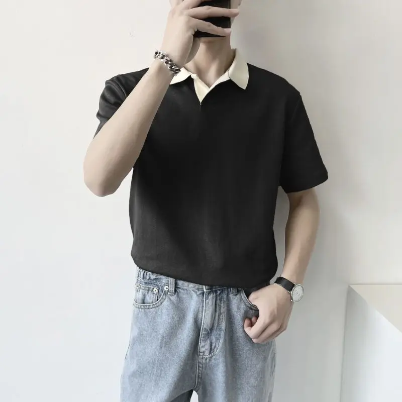 

2023 Summer New Trend Men's Clothing Contrasting Colors Lapel Short Sleeve Trend Loose Fashion Simplicity Young Style POLO Shirt