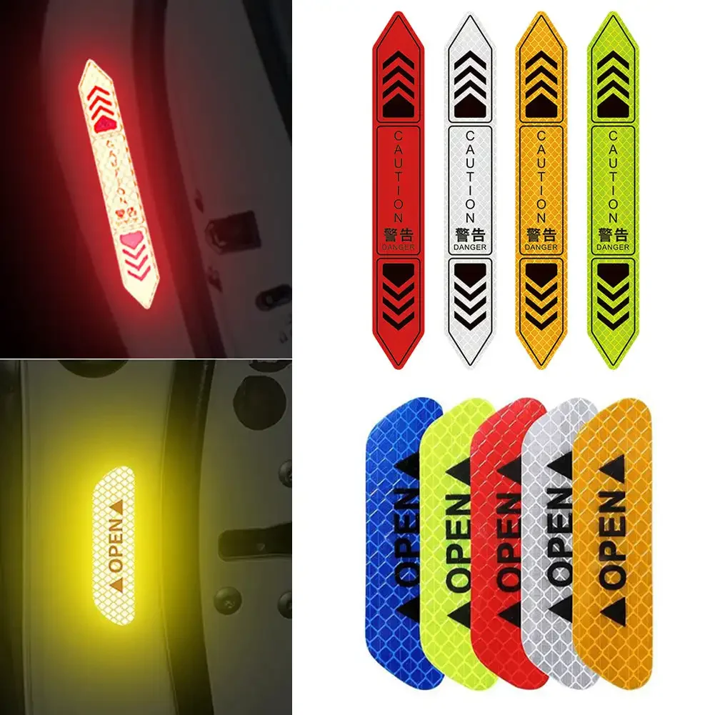 4Pcs Car Door Reflective Stickers Night Safety Warning Tape Door Stickers Decorative Stickers Reflective Strip Car Accessories