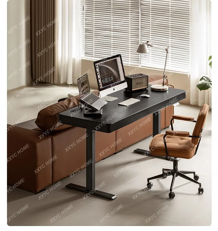Solid wood electric lifting desk wabi-sabi wind oak simple home computer desk