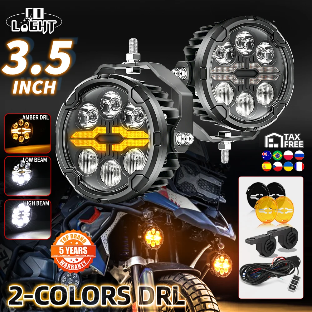 CO LIGHT off-road use 3.5 Inch 6 LED Motorcycle Auxiliary Light Extra High Low Beam Amber DRL Spotlight Fog Lamp Strobe 12V 24V